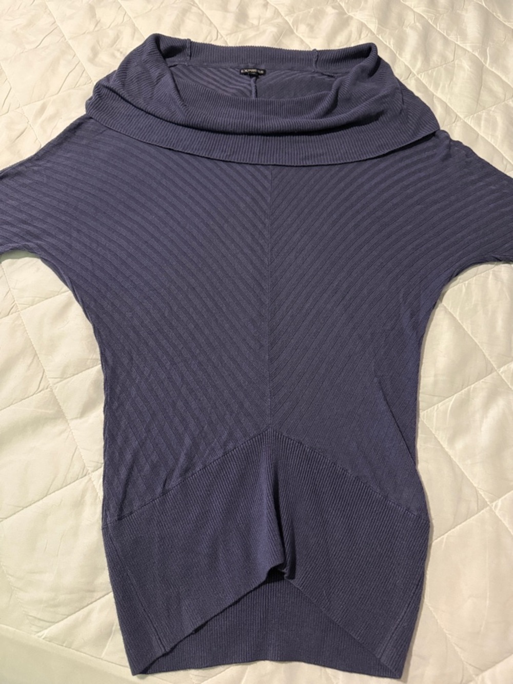 Express Vintage Cowl Neck Ribbed Knit Dolman Sleeves Sweater - Slate Blue